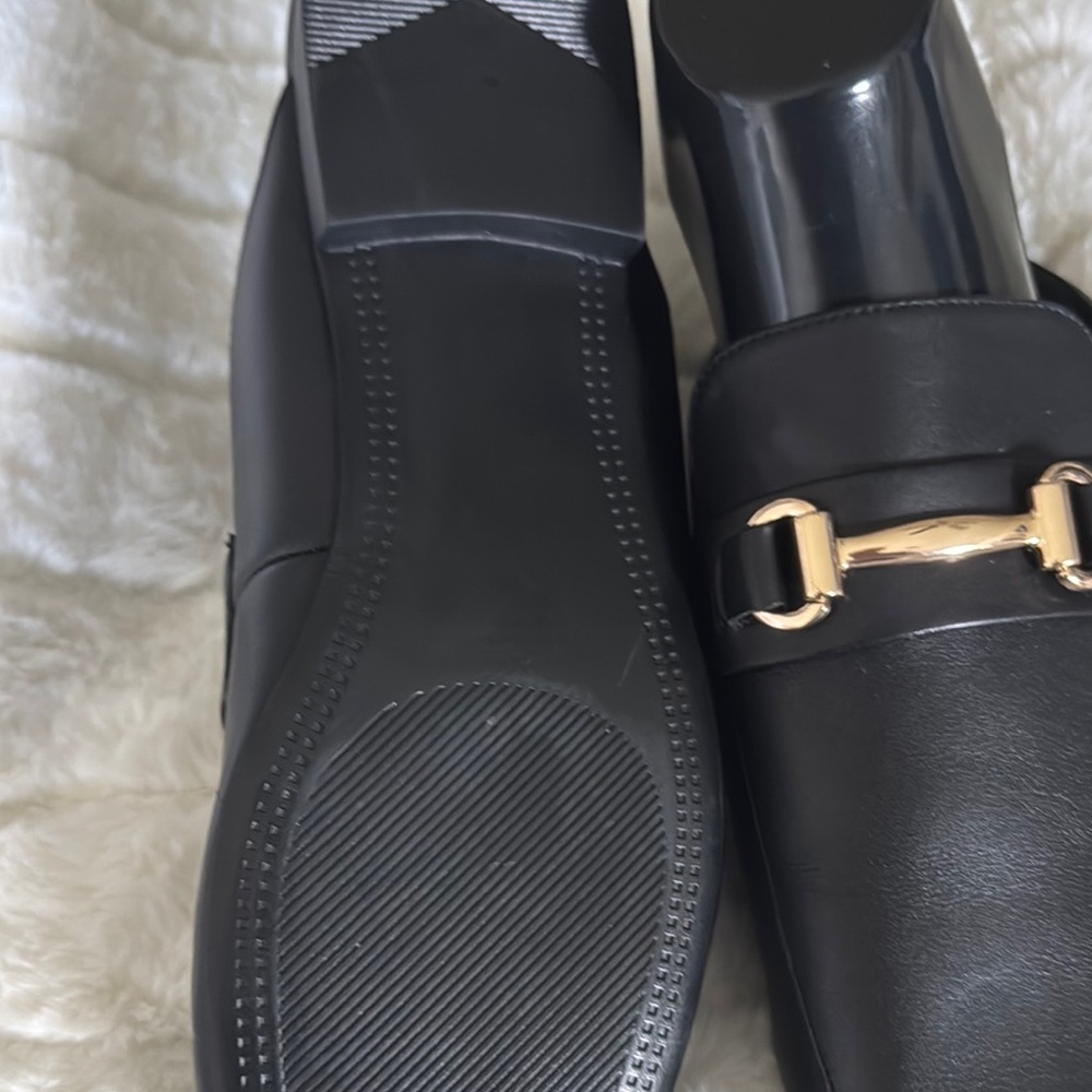 Steve Madden Black Leather Slip-On Mules with Gold Bit - Picture 10 of 13